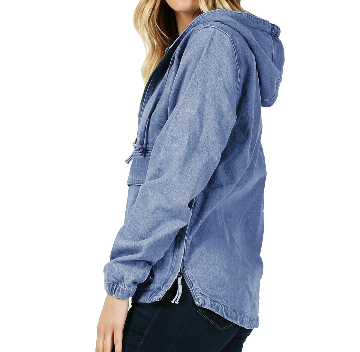 Half jean jacket half hoodie cheap