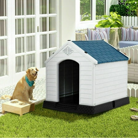 Gymax Blue Plastic Dog House Medium-Sized Pet Puppy Shelter Waterproof Ventilate