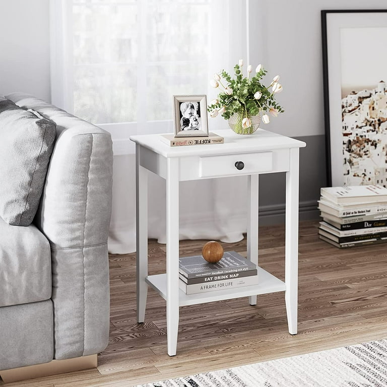 White End Table Narrow Bedside Table Side Tables with Storage
