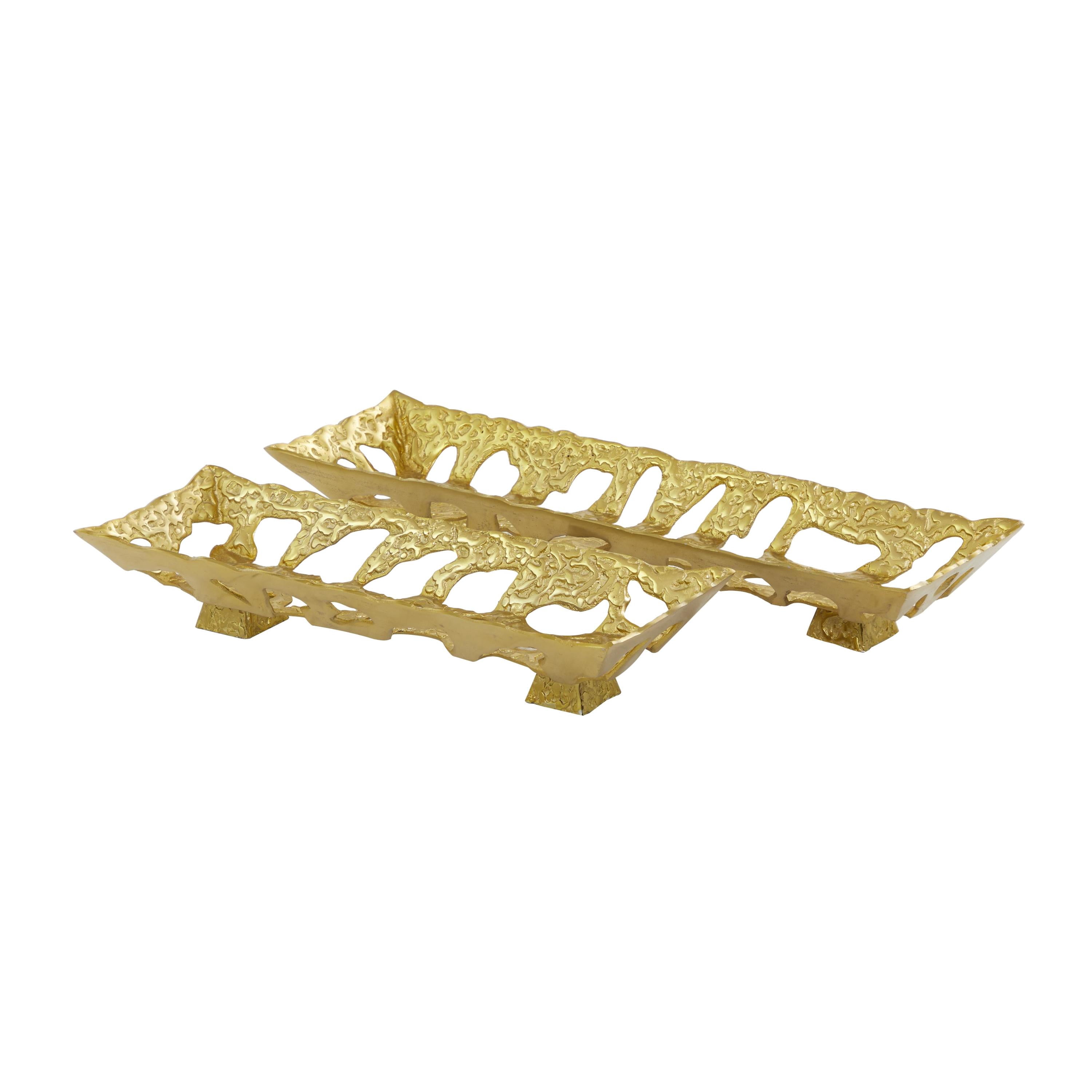 DecMode 29", 23"W Gold Aluminum Metal Tray, 2-Pieces