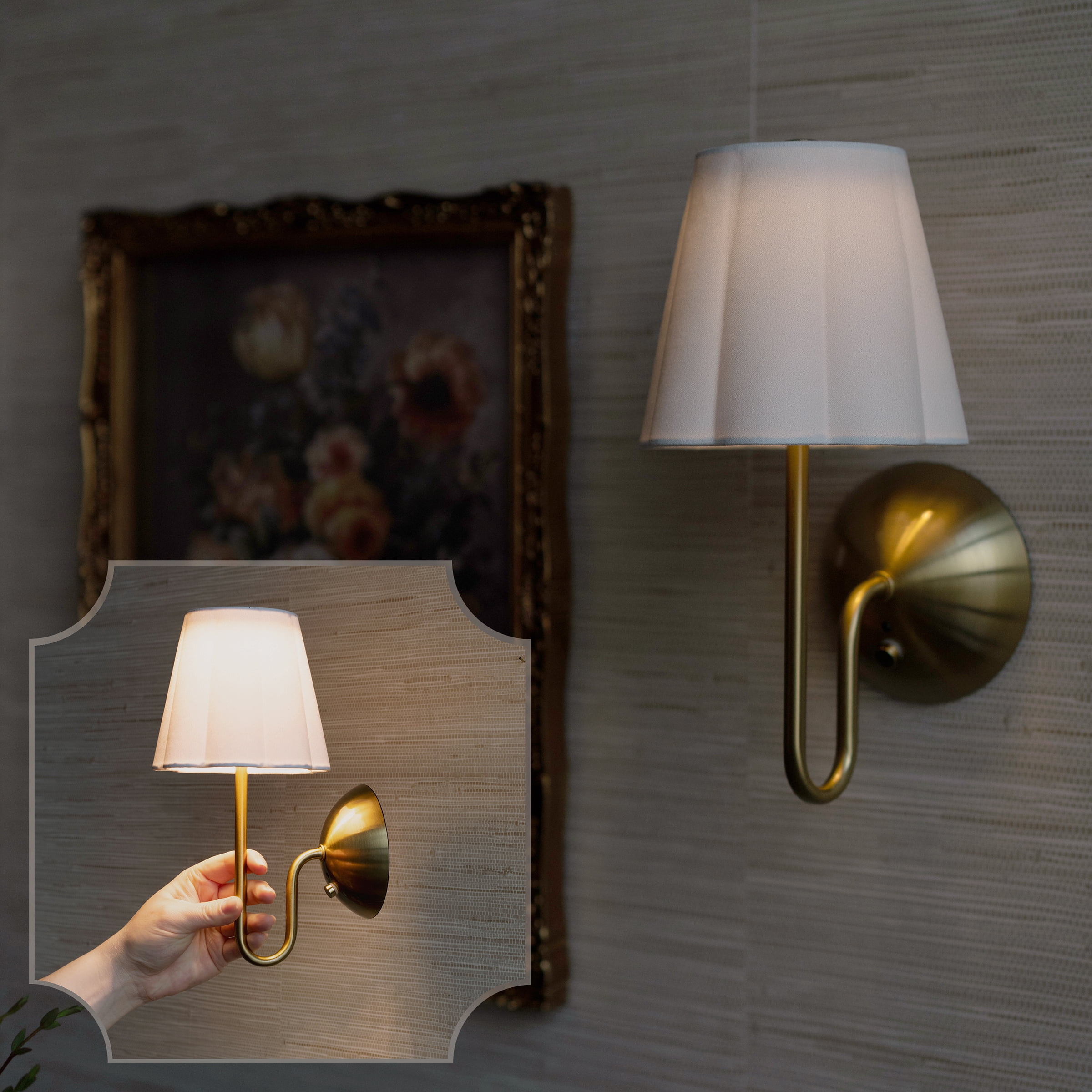Home Decor Collection Sterling & Noble Home Rechargeable White Velvet Pleated Sconce