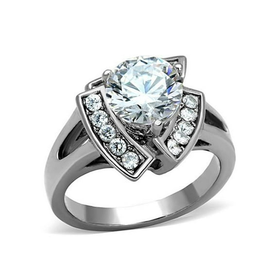 3.1 Ct Round Cut Zirconia High Polished Stainless Steel Engagement Ring Size 9