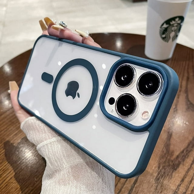 New Shockproof Magnetic Transparent Case For iPhone 16 15 14 13 12 11 Pro Max 16 Plus Magsafe Wireless Charge Hard Back Cover Blue For iPhone 14 Plus