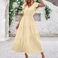thumbnail image 6 of Womens Summer Maxi Boho Beach Dress Floral Print Dress V Neck Short Sleeve Drawstring High Waist Flowy Long Midi Dresses, 6 of 8