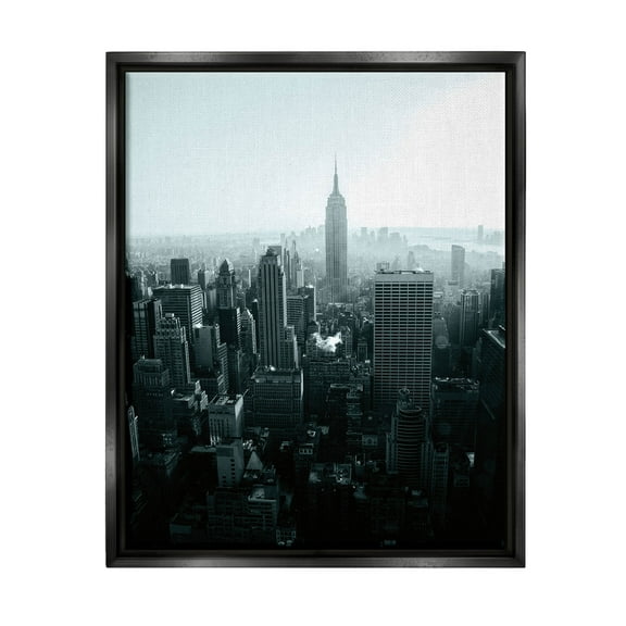 Stupell Industries Aerial City View Urban Skyscraper Photograph Jet Black Floating Framed Canvas Print Wall Art, Design by Aledanda
