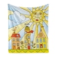 thumbnail image 1 of Garden Soft Flannel Fleece Throw Blanket, Childlike Drawing of City Under Smiling Sun Cartoon Houses Garden Cloud Nursery, Cozy Plush for Indoor and Outdoor Use, 70" x 90", Multicolor, by Ambesonne, 1 of 6
