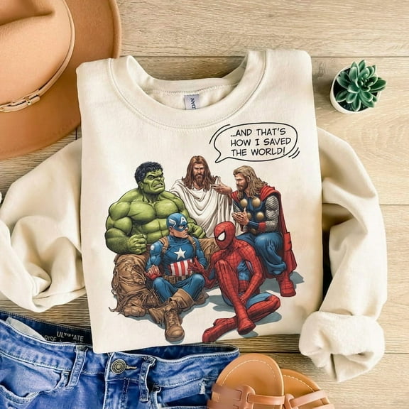 Thats How I Saved The World Jesus Super heroes Sweatshirt, Funny Christian Sweatshirt, Jesus Easter Sweatshirt, Superhero Sweatshirt, Easter Sweatshirt, Religious Sweatshirt, Trendy