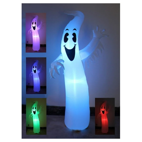 8 Foot Tall Lighted Inflatable Ghost Monster with Color Changing LEDs Party Decoration for Outdoor Indoor Holiday Decorations, Blow Up LED Lighted Christmas Yard Decor, Giant Lawn Inflatable