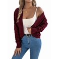 thumbnail image 3 of Cardigan Sweaters for Women Crochet Open Front Short Jacket Fall Winter Lantern Sleeve Cover Up Wine Red XL, 3 of 9