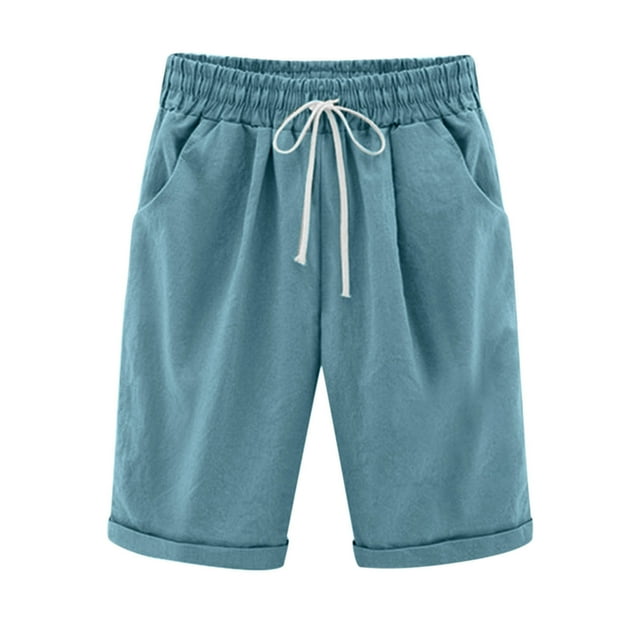 Timegard Shorts pour Femmes Grande Taille Coton Lin Taille Élastique Cordon de Serrage Froncé Shorts Décontractés Amples