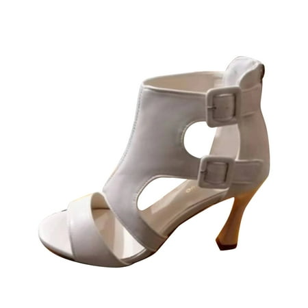 

Fesfesfes Sandal Heels New Summer Hollow Out Thin Heel Women s Shoes Fashion Buckle Peep-toe Sandals 5.5(36)