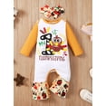 thumbnail image 2 of Franhais Baby Girls Thanksgiving Day Outfits, Long Sleeve Bell-Bottom Jumpsuit + Headband Set, 2 of 9