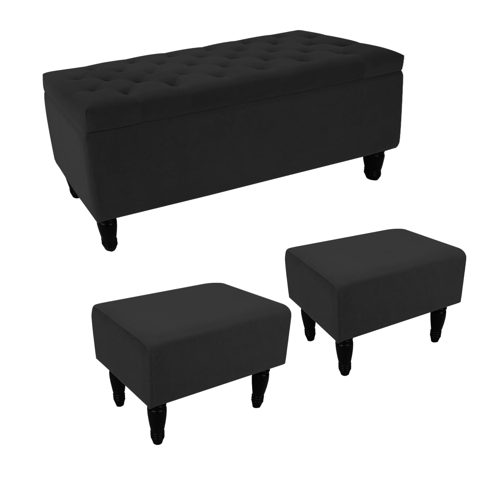 Velvet End of Bed Storage Bench ,with 2pcs Ottoman Footrest