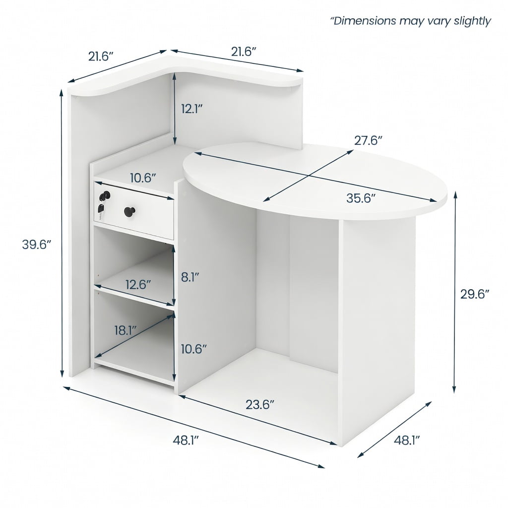 Demi Bonn Front Reception Office Desk with Open Shelf and Lockable Drawer, Small Home Computer Desk Study Writing Table, White