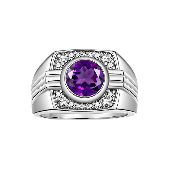 RYLOS Mens Rings Sterling Silver Designer Round Gemstone &  Sparkling Diamond Ring Amethyst February Birthstone Rings For Men, Men's Rings, Silver Rings, Sizes 8 - 13