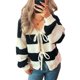 thumbnail image 1 of Chaqueta de Punto Holgada Informal con Cuello en V y Larga para Mujer, Cárdigan de Punto con Cordones y Rayas en Contraste. Negro L, 1 of 9