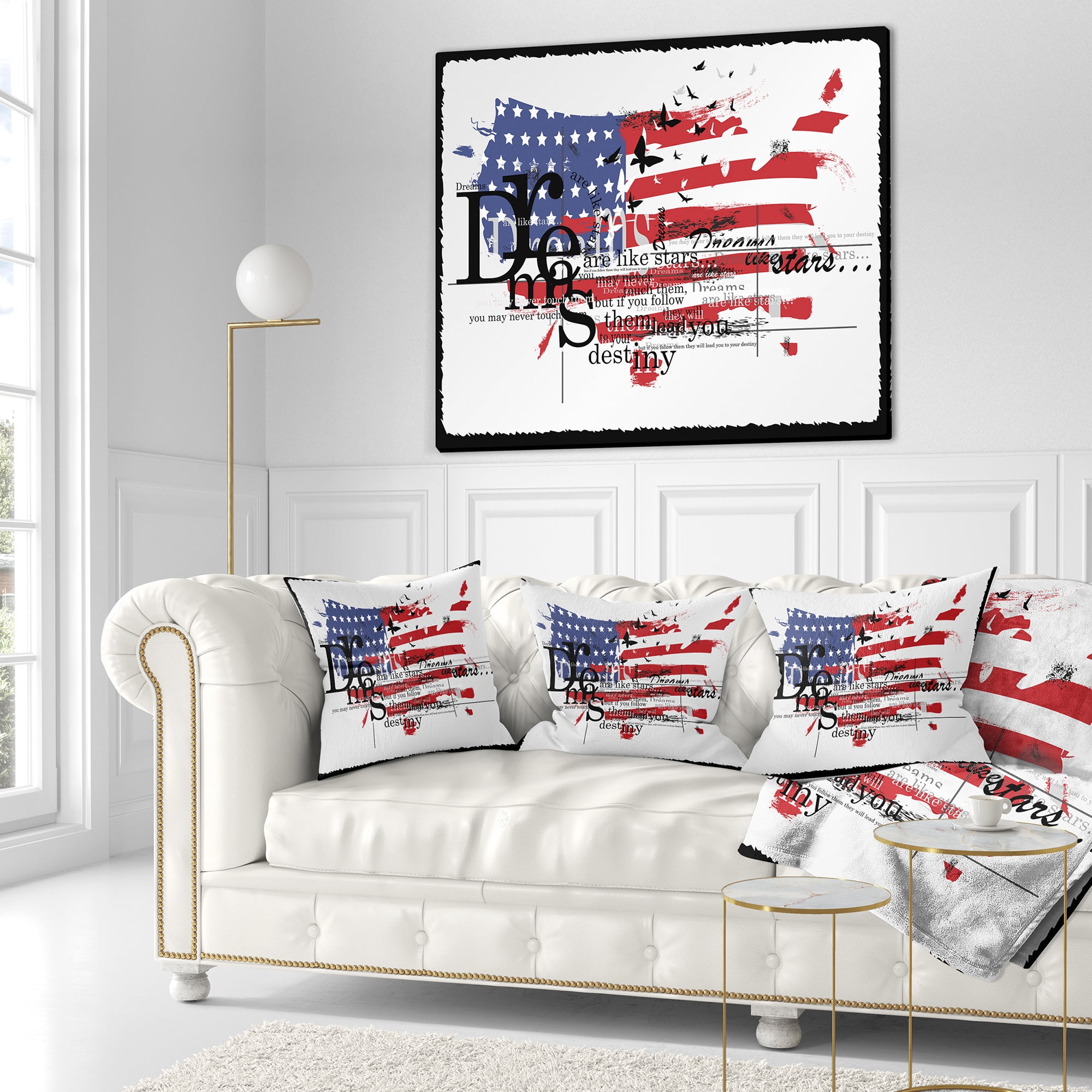 Designart Vintage Fashion USA Flag - Map Throw Pillow - 18x18