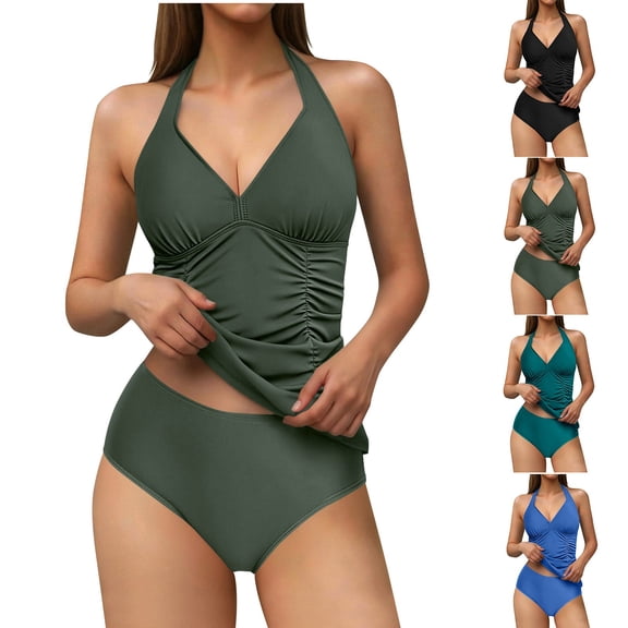 HBGVBA Women's 2 Piece Swimsuit,Beach Bathing Suits,V-Neck Push Up Tankini Swimsuit with Boyshorts Built-in Bra
