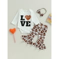 thumbnail image 2 of Wassery Baby Girls Fall Clothes Long Sleeves Letter Print Romper Football Flared Pants Headband 3 6 12 18 Months Infant 3 Pieces Pants Outfits, 2 of 8