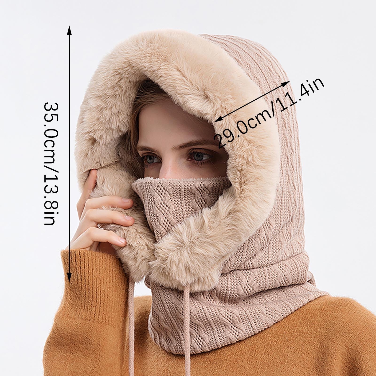 qolati Trapper Hat for Women Men with Mask Ear Flaps Knitted Windproof Winter Bomber Hats Cold Weather Warm Winter Faux Fur Hunting Balaclava Ski Hats