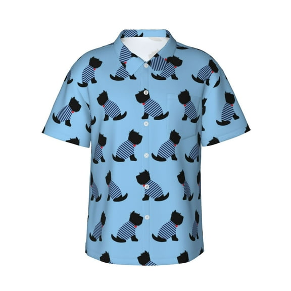Scottish Terrier Dog Men'S 3d Print Casual Button Down Shirts, Novelty Hawaiian Short Sleeves Xl
