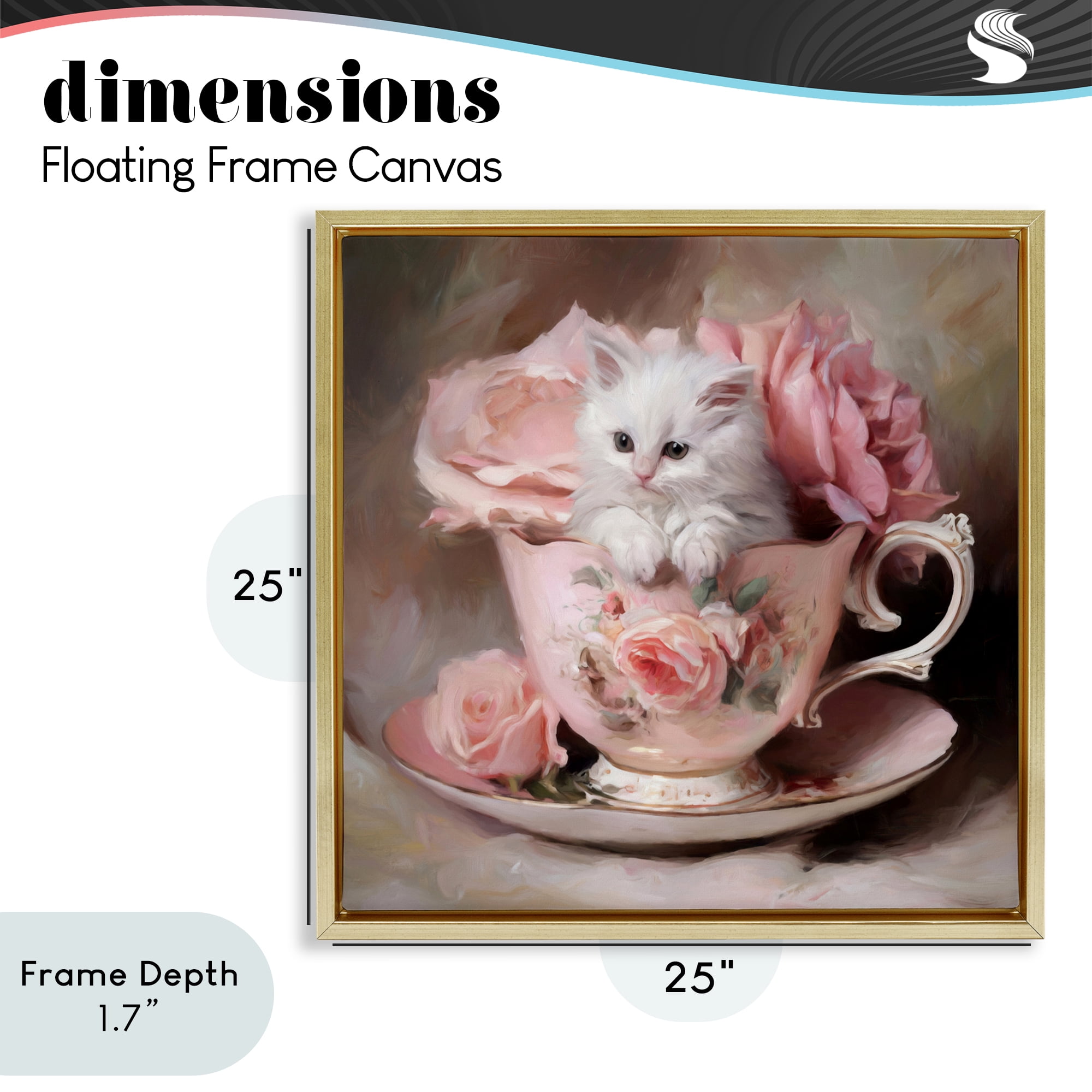 Stupell Industries Little Teacup Kitten Gold Framed Floater Canvas Wall Art, design by Tina LeCour