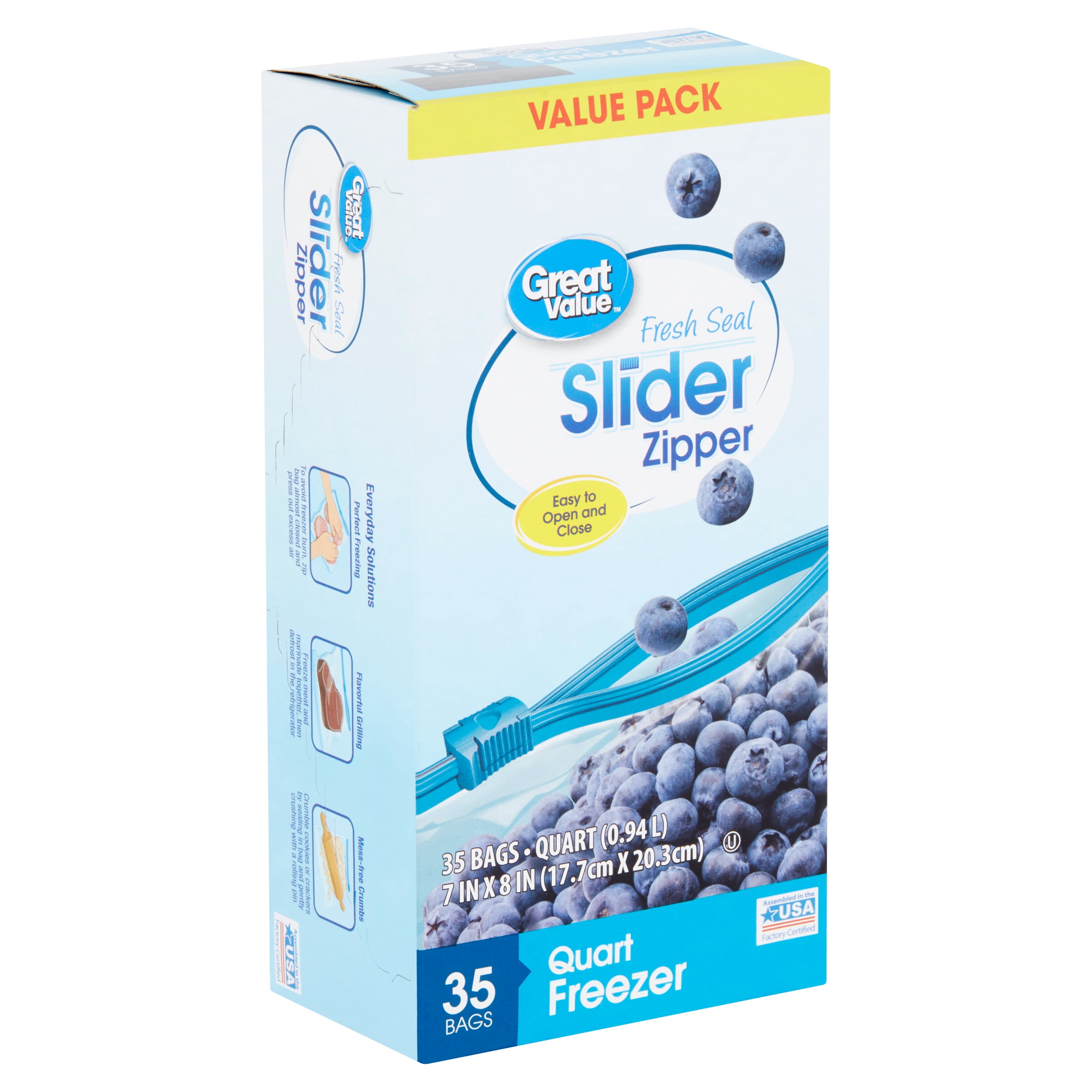 Great Value Slider Zipper Quart Freezer Bags Pack 35 Count