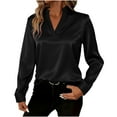thumbnail image 3 of Eiyaclvo Satin Shirts for Women Long Sleeve Collared V Neck Business Casual Tops Elegant Business Office Blouse Loose Solid Top, 3 of 9