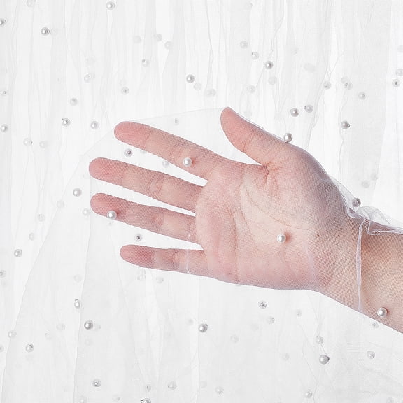 3 Yards Pearl Mesh Fabric 69Inch Wide Pearl Beaded Tulle Fabric Sheer Mesh Fabric Bridal Veil Wedding Table DecorationsDIY