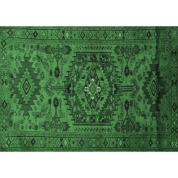 Ahgly Company Indoor Rectangle Persian Emerald Green Traditional Area Rugs, 5' x 7'