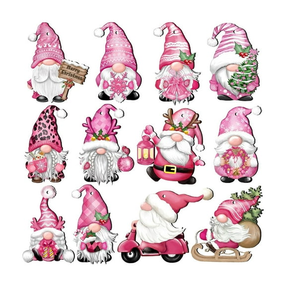 12pcs Christmas Wooden Ornaments, Wood Material, Painted Front Hollowed Back, Decor for Christmas Tree, DIY Crafts