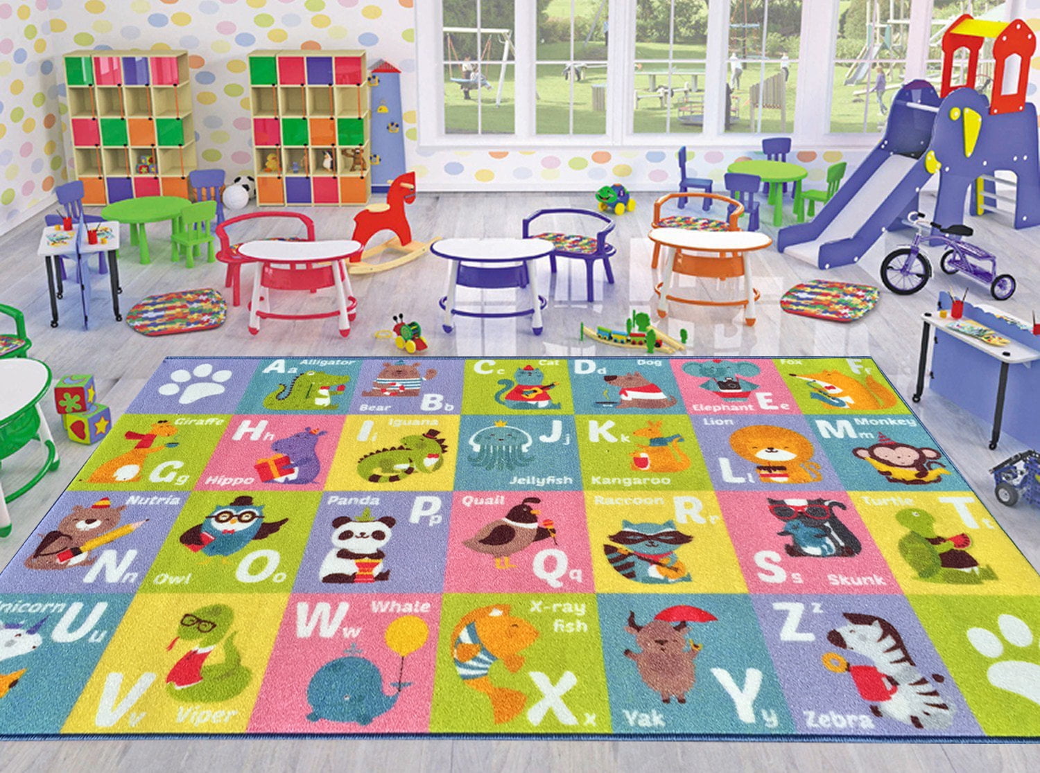 KC Cubs Kids Area Rug, ABC Alphabet Animal, Educational Rug for Classroom, Playroom, Bedroom, Nursery Room, Kindergarten (5x7)