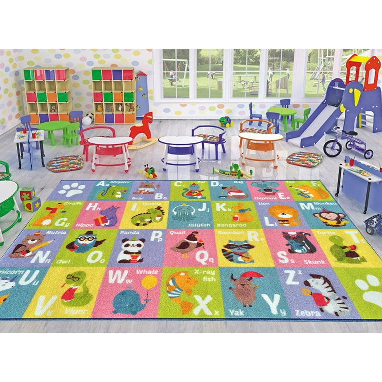 KC Cubs ABC Alphabet & Numbers Educational Play Rug - 6' X 6' Non-Slip Kids Carpet For Bedroom & Playroom