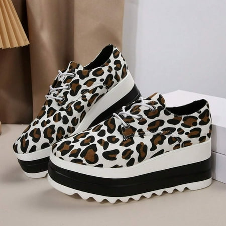 XDDST Womens Flats Comfortable Dressy Medium Heel New Women s Shoes Thick Sole Cake Shoes Elevated Low Top Single Shoes Lace Up Round Toe Casual Shoes White