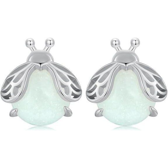 Cute Firefly Luminous Stone Earrings for Women 925 Sterling Silver Hypoallergenic Green Tiny Insect Animal Bird Stud Cartilage Piercing Glow in the Dark Earring Dainty Birthday Christmas JewelryGifts