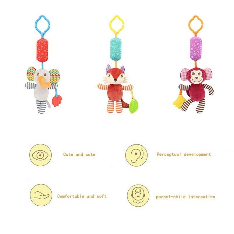 Baby Soft Hanging Rattle Crinkle Squeaky Toy, Animal Ring Plush Stroller  Infant Car Bed Crib Travel Activity Hanging Wind Chime with Teether for  Boys Girls 