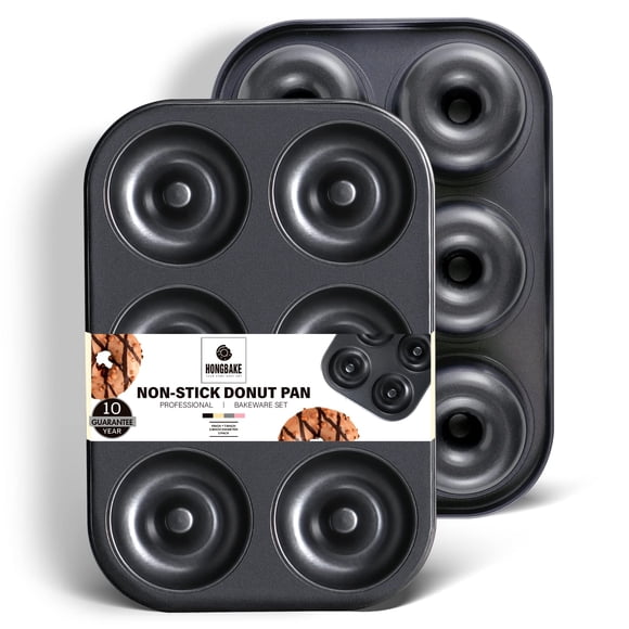 HONGBAKE Molde para Donuts para Hornear Bandeja para Donuts Profunda Mejorada Paquete de 2 Mini Molde para Bagels de 6 Cavidades para Horno Antiadherente y Resistente - Negro