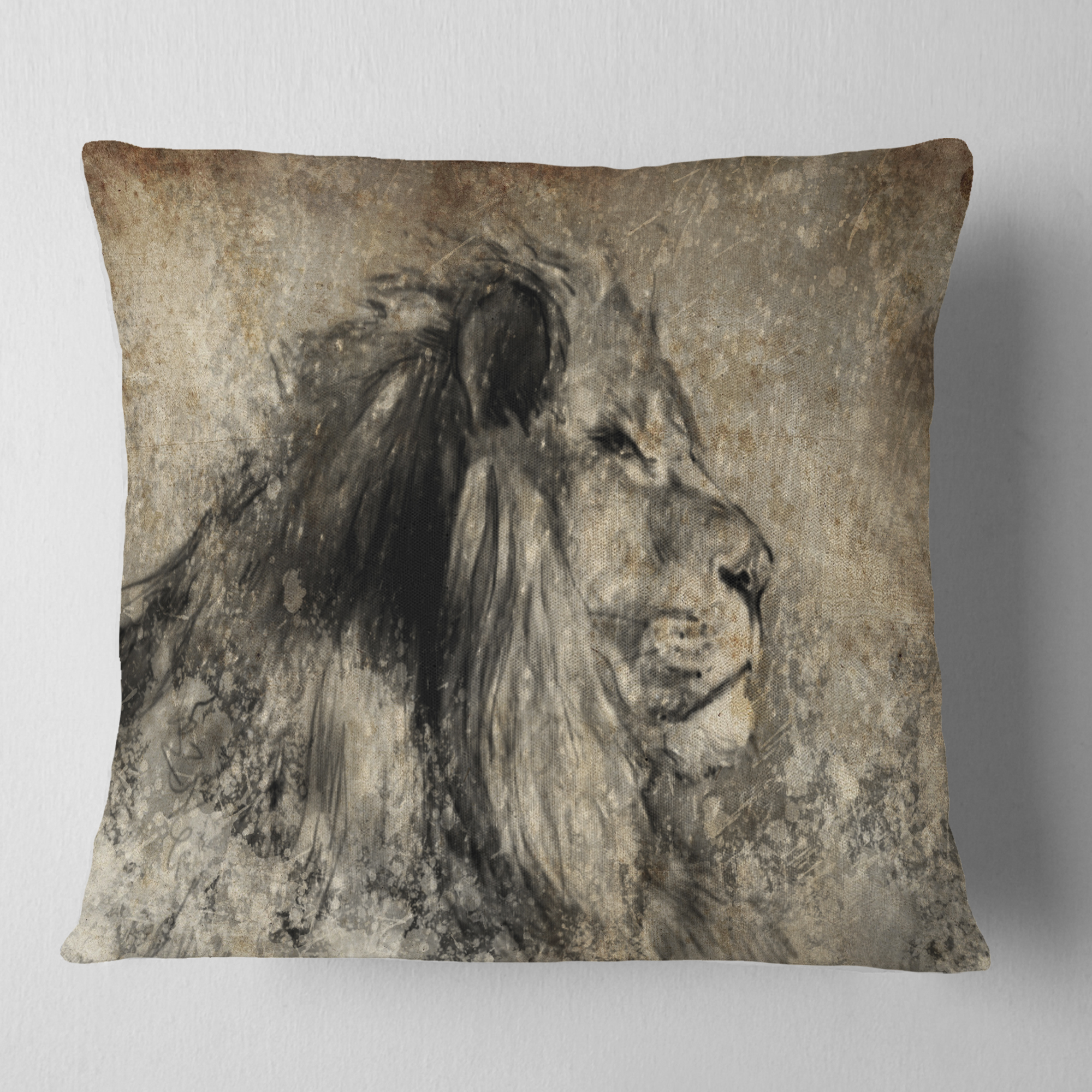 Designart Lion in Sepia - Animal Throw Pillow - 18x18