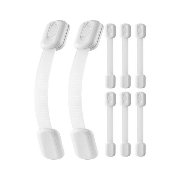 VEVOR Child Safety Strap Locks, 8 Packs Adjustable Baby Proofing Cabinet Locks, 3M Adhesive Cabinet Drawer Door Latches, No Drilling Required, for Fridge Dishwasher Toilet Seat Cupboard Oven
