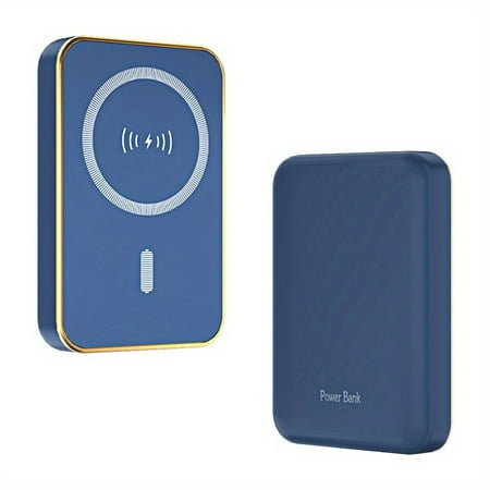 Hotpom Magnetic Power Bank, 10000mAh Portable Wireless Charger, Emergency Backup Power for Travel, Camping and Outdoor Activities,Compatible with iPhone, Samsung, Blue