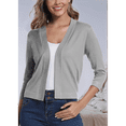 thumbnail image 6 of Women's Cropped Cardigan 3/4 Sleeve Spring Fall Sweater Solid Color Grey S, 6 of 7