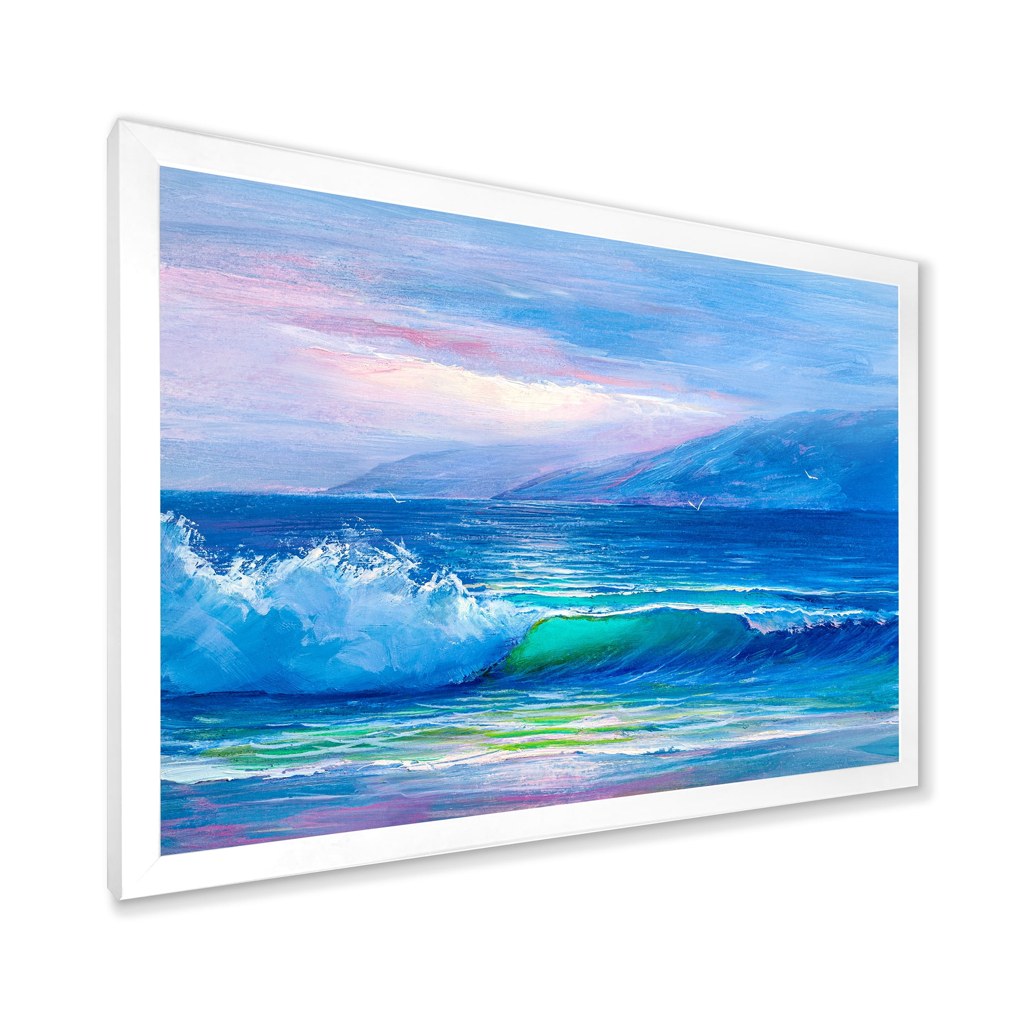 Designart 'Blue Waves Breaking At The Beach Landscape II' Nautical & Coastal Framed Art Print