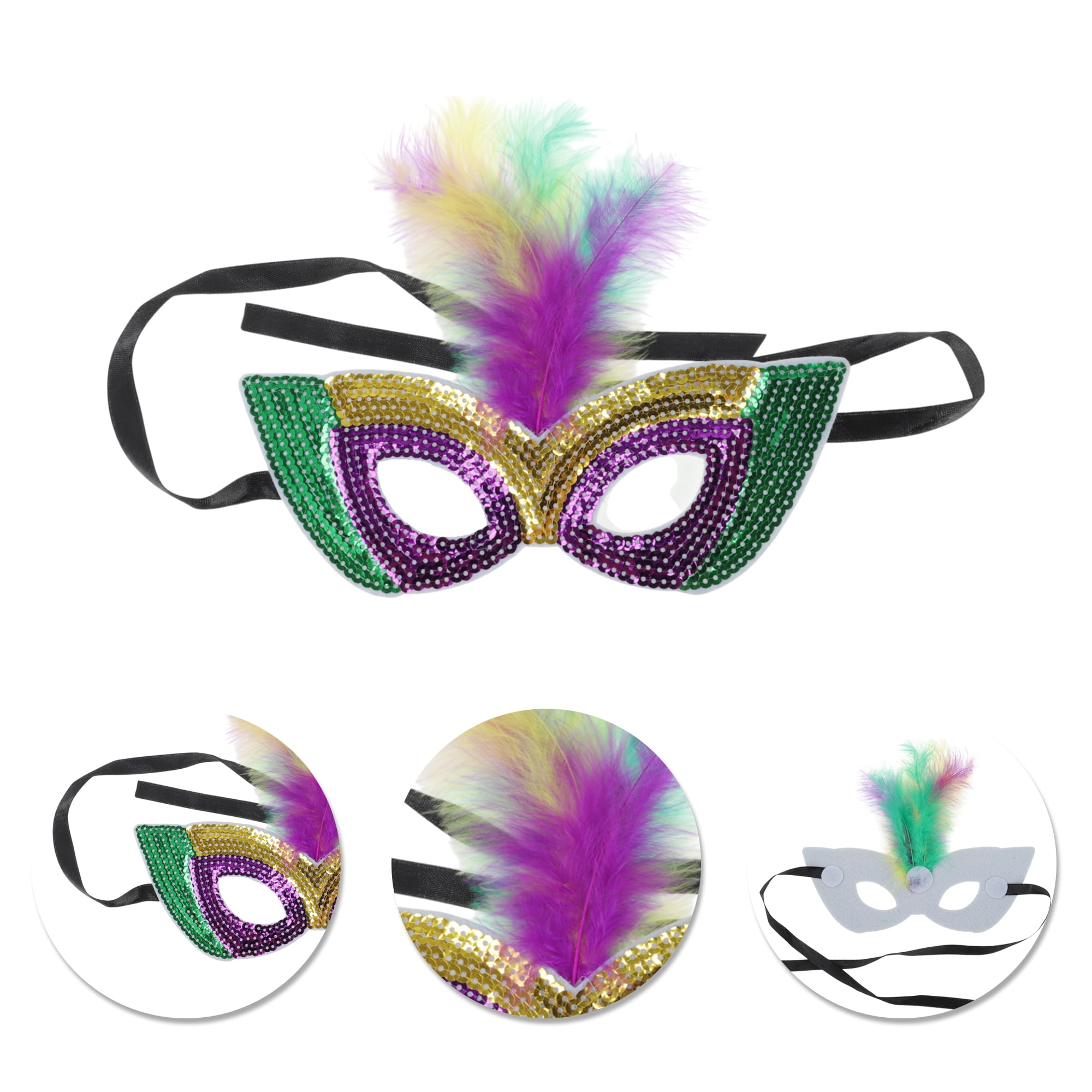 Unique Bargains 1 Box Colorful Feather Sequins Half Face Party Mask Light Purple
