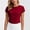Red, variant on Womens Shirts, Solid Round Neck Workout Short Sleeve Tops for Women Fitted Cropped Tshirts Fashion Summer Blouse