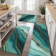 thumbnail image 2 of Teal Gold Marble Pattern Kitchen Rugs Sets Of 3,Kitchen Runner Rugs Non Skid Washable,Decorative Kitchen Floor Mats for Kitchen,Sink,Laundry,17"x30"+ 17"x47" + 17"x59", 2 of 6