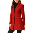 thumbnail image 4 of INSPIRE CHIC Women's Coat Solid Color Notched Lapel Single Breasted Winter Peacoat Red 2XL, 4 of 6
