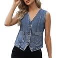 thumbnail image 2 of TrendOFT Womens Denim Vest Sleeveless V neck Jean Suit Trendy Waistcoat Jean Vest for Women Blue L, 2 of 5
