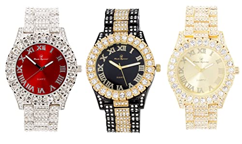 Live for The Versatility This Iced Out Bling Watch Set Offers!! Love The Hip Hop Style and Colors! Exclusive Bust Down Watches for Men - 360Combo 1