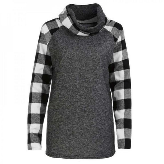Miyanuby Womens Buffalo Plaid Shirts Turtle Neck Blouses, Black, S