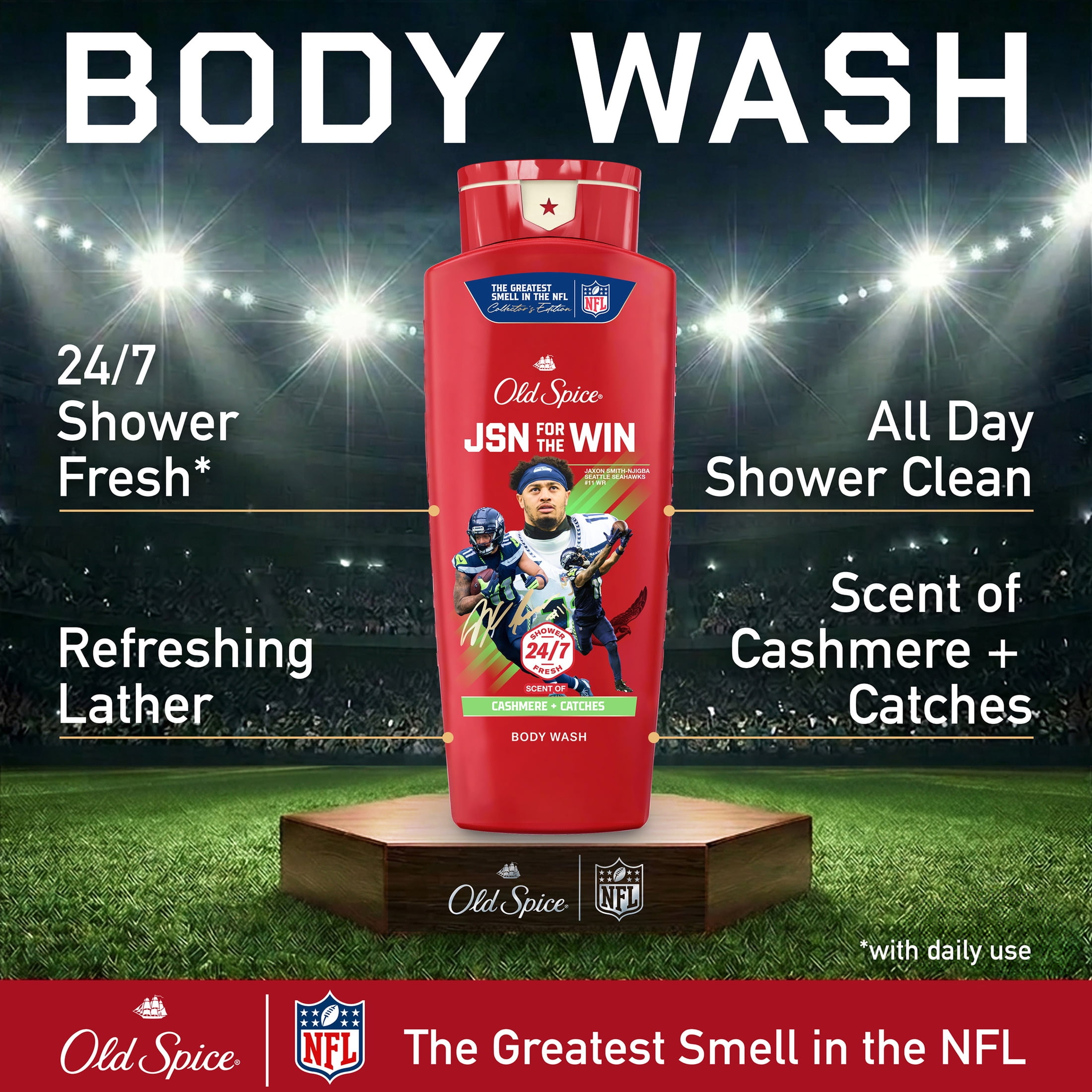 Old Spice Body Wash for Men, NFL Collection, Jaxon Smith-Njigba, Scent of Cashmere + Catches, 24 fl oz